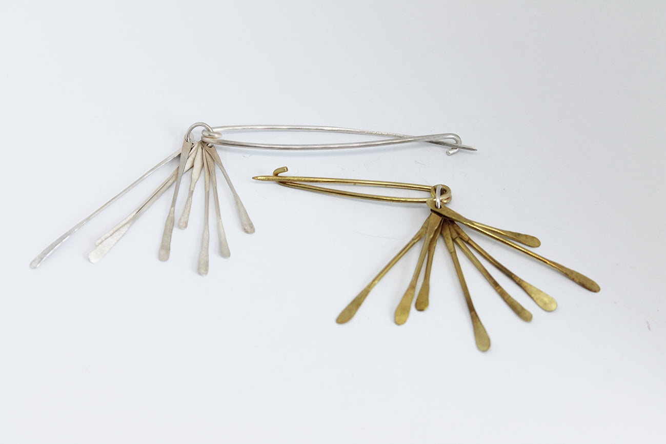 Bold modular silver brooch pin / Black or white