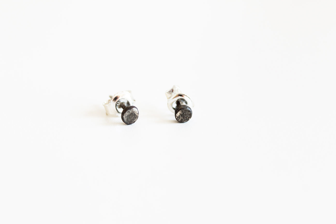 Silver Unisex Small  Black Earrings