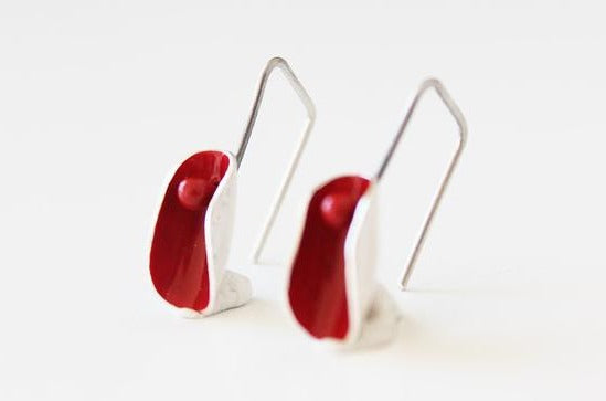Modern red silver earrings