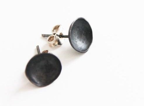 Black Silver Oval Everyday Earrings