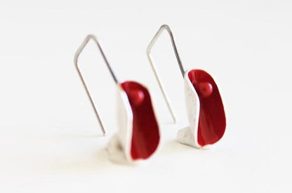 Modern red silver earrings