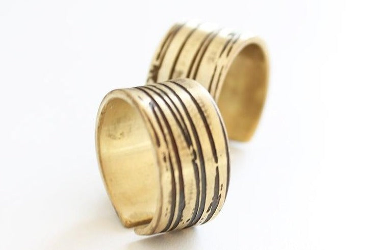 Brass Statement Textured Adjustable Unisex ring