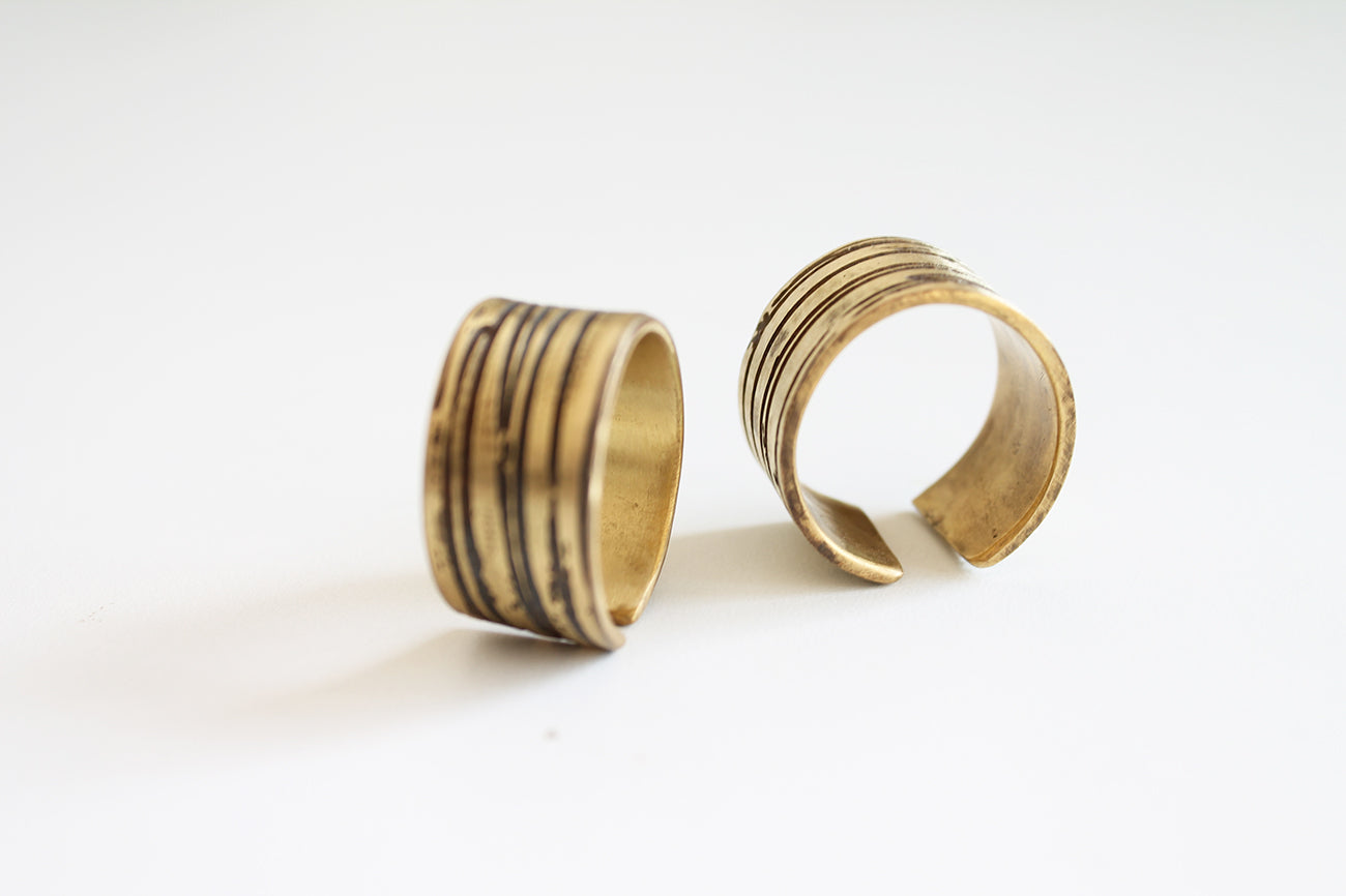 Brass Statement Textured Adjustable Unisex ring