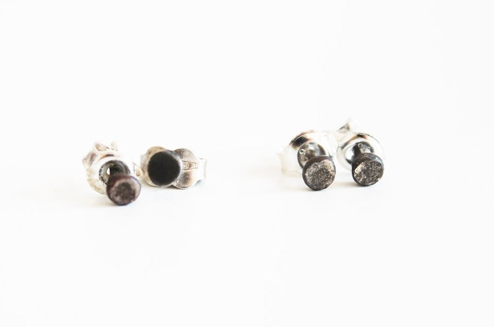 Silver Unisex Small  Black Earrings