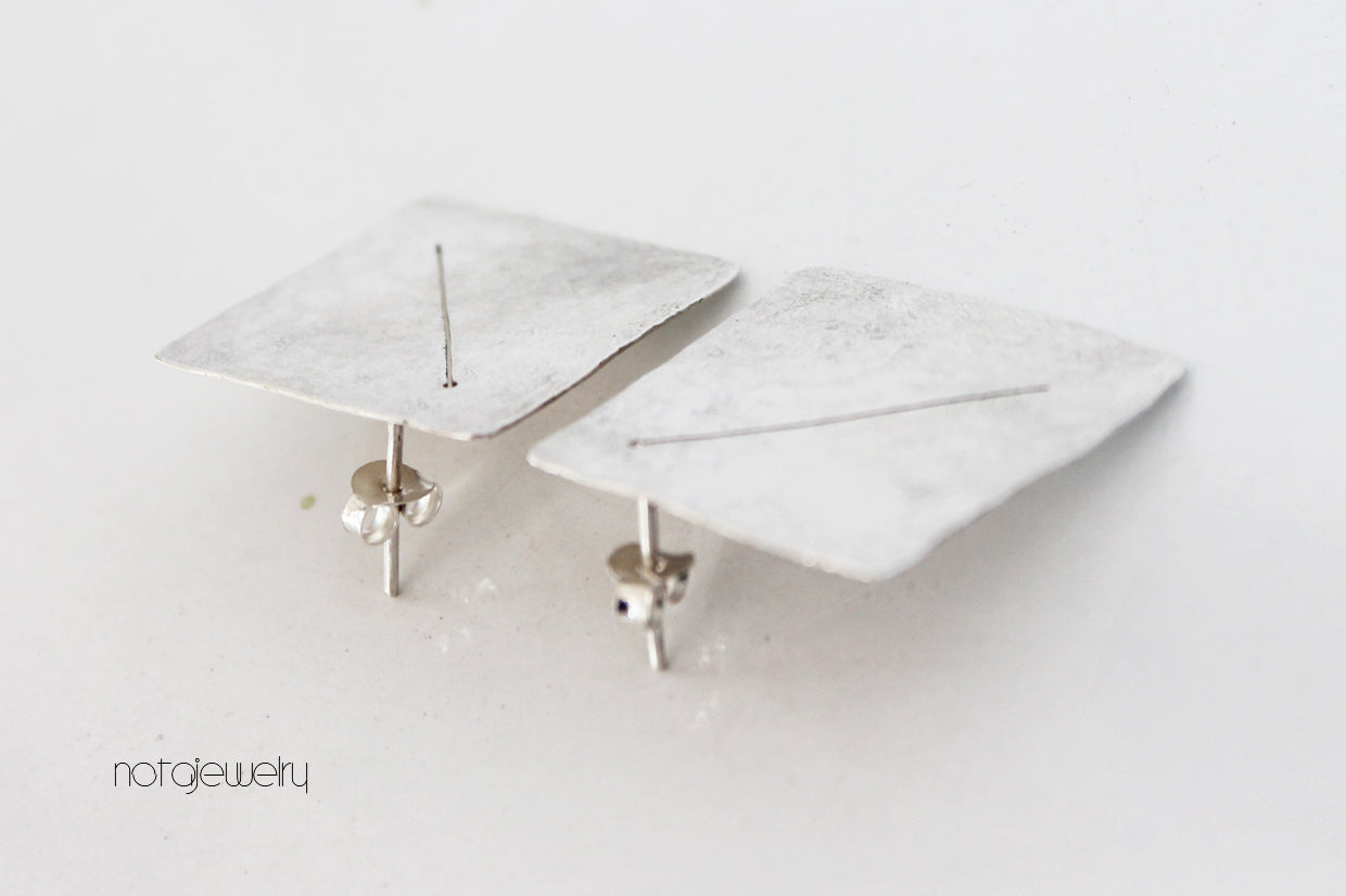 Big bold raw silver modern earrings