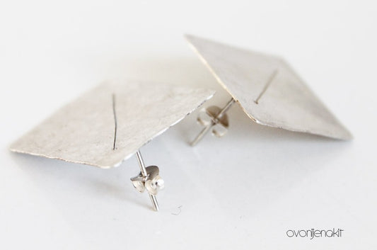 Big bold raw silver modern earrings