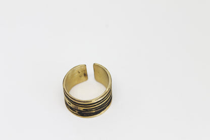 Bold Adjustable Etched Brass Unisex Ring