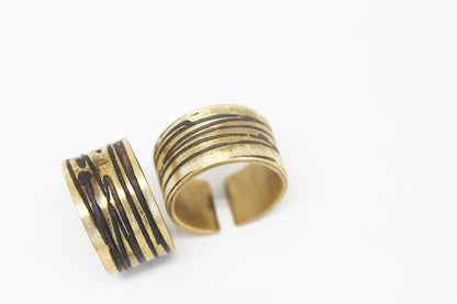 Bold Adjustable Etched Brass Unisex Ring