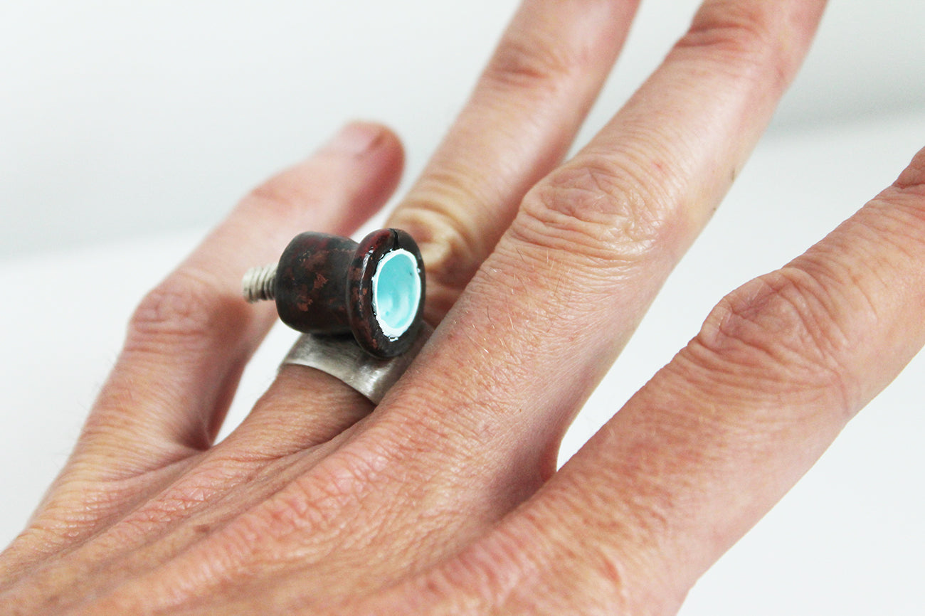 Bold Sculptural Unique Copper Silver Statement Ring