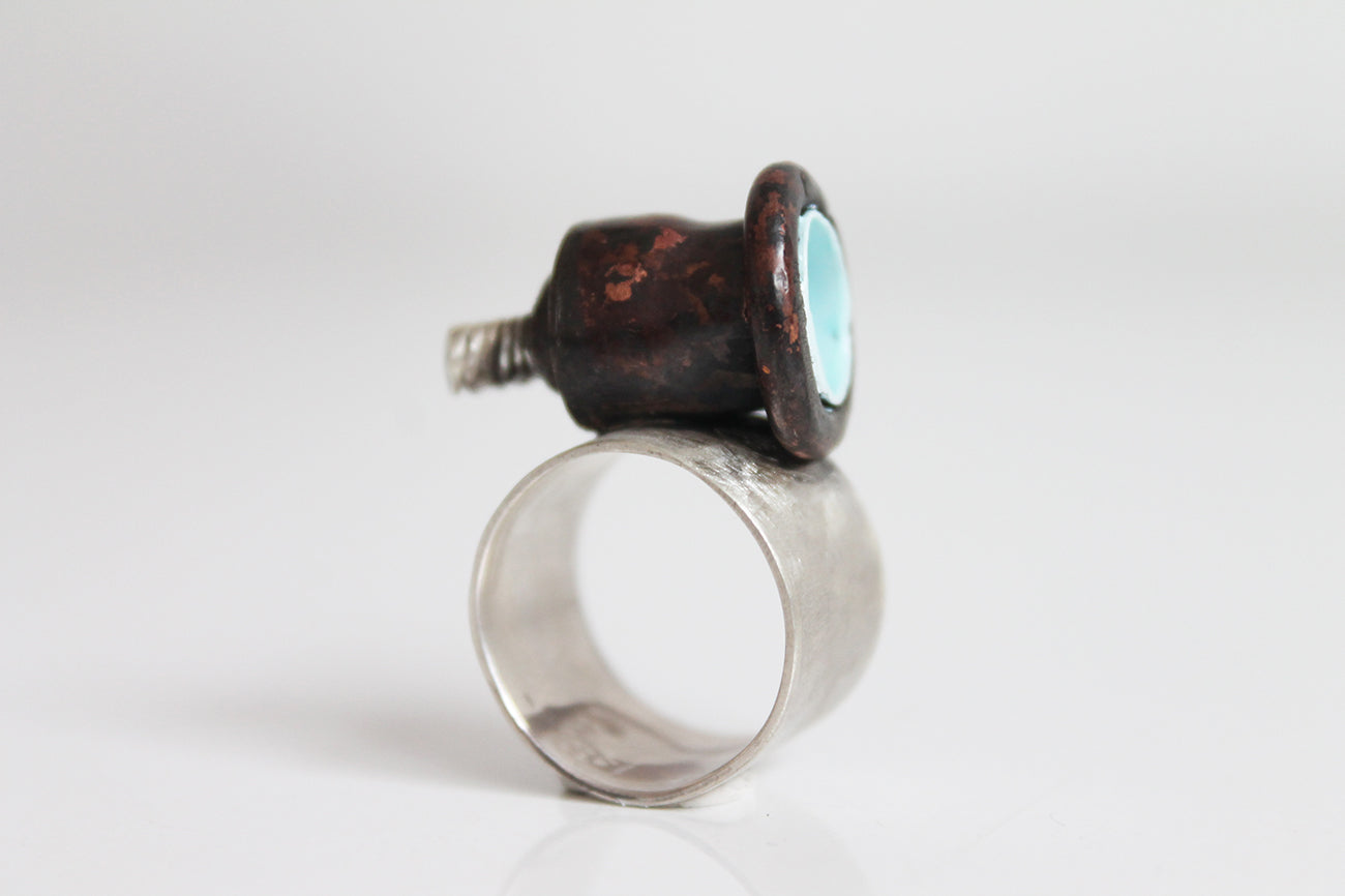 Bold Sculptural Unique Copper Silver Statement Ring