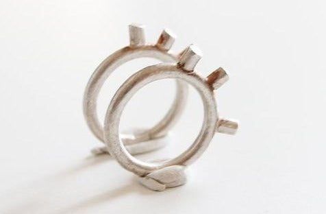 Set of two spike silver unisex rings
