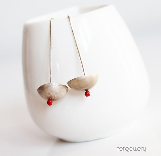 Sweet white silver everyday red earrings