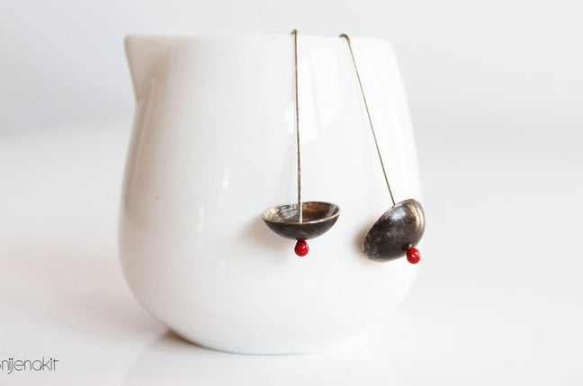 Sweet everyday black silver red earrings