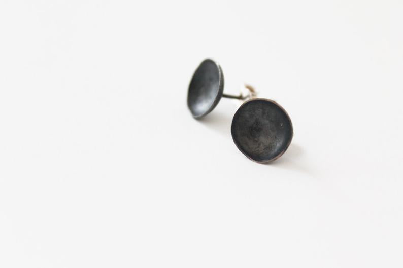 Black Silver Oval Everyday Earrings