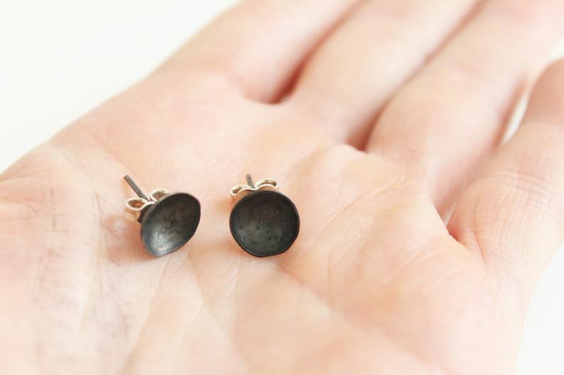 Black Silver Oval Everyday Earrings