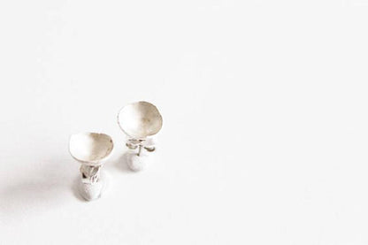 Oval White Silver Earrings
