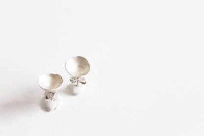 Oval White Silver Earrings