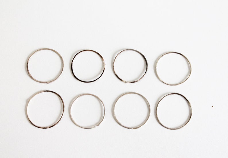 Set of 8 tiny silver unisex ring