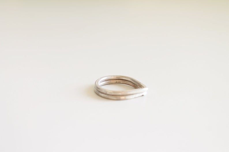 Set of two dainty silver teardrop unisex ring