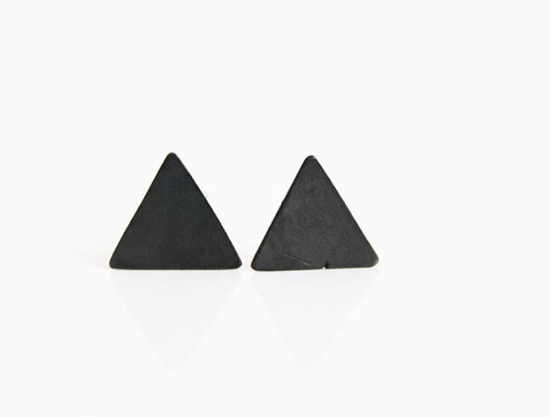 Black silver Triangle Minimal Earrings