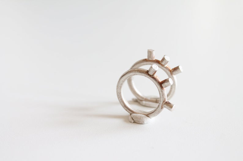 White silver thin spike unisex ring