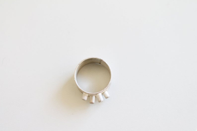 White Silver Modern Spike Statement Ring