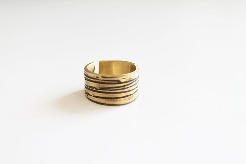 Brass Statement Textured Adjustable Unisex ring