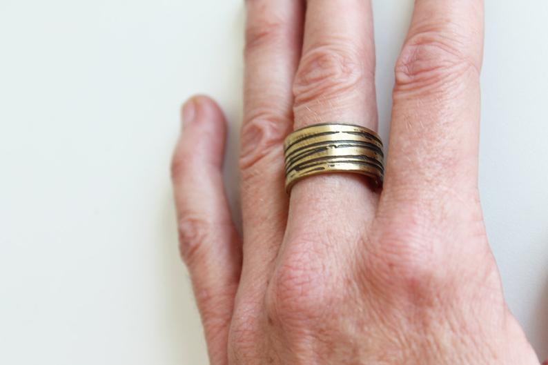 Brass Statement Textured Adjustable Unisex ring