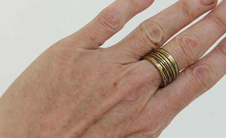 Brass Statement Textured Adjustable Unisex ring