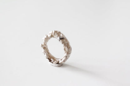 Unique Textured Raw White Silver Ring