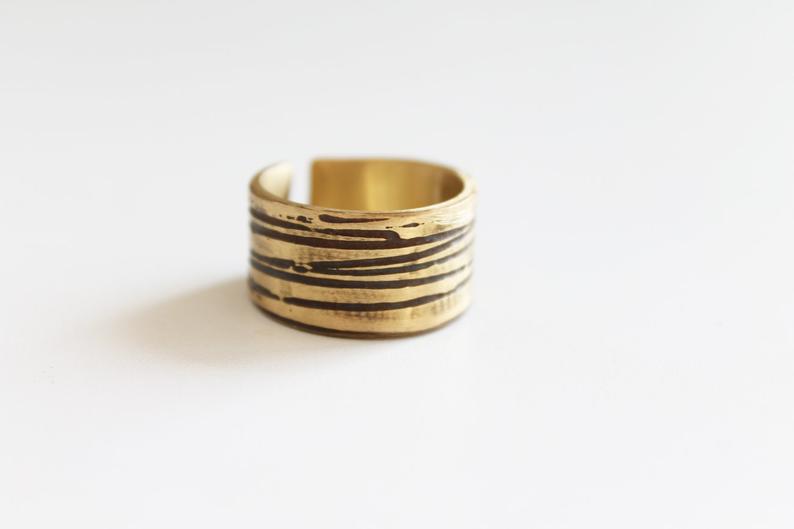 Brass Statement Textured Adjustable Unisex ring