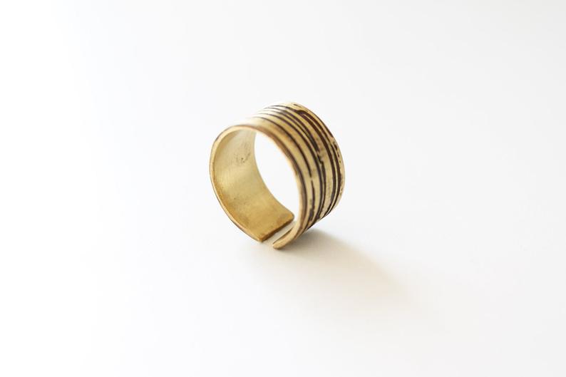 Brass Statement Textured Adjustable Unisex ring