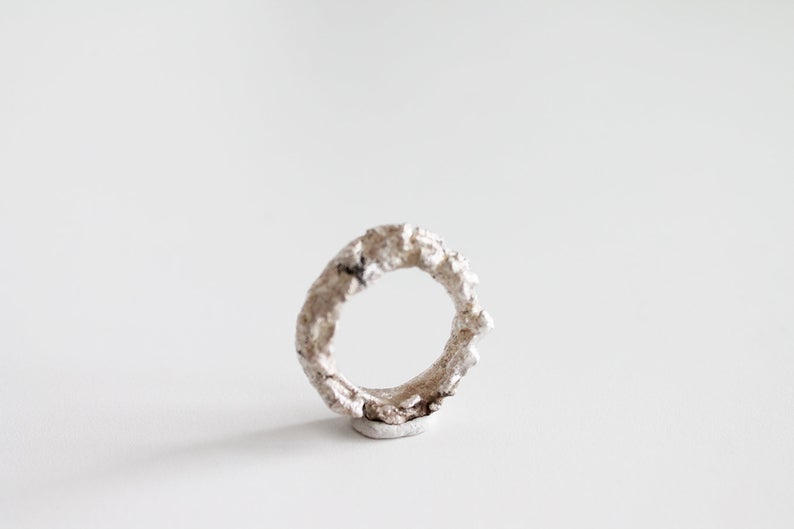 Unique Textured Raw White Silver Ring