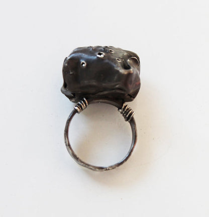 Black Silver Sculptural Unique Ring