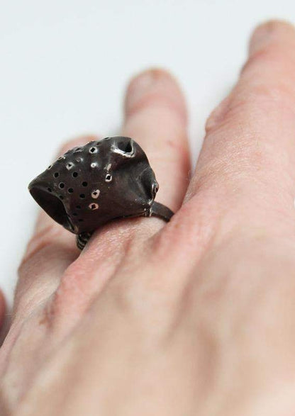 Black Silver Sculptural Unique Ring