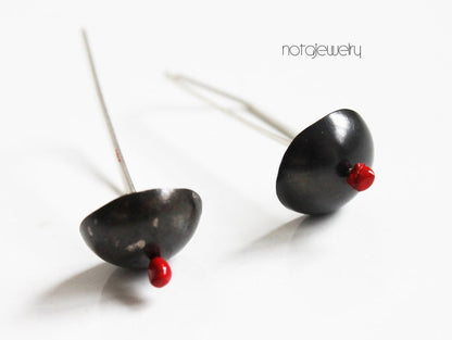 Sweet everyday black silver red earrings