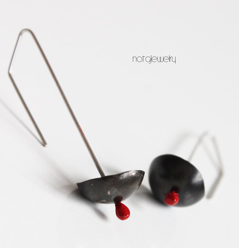 Sweet everyday black silver red earrings