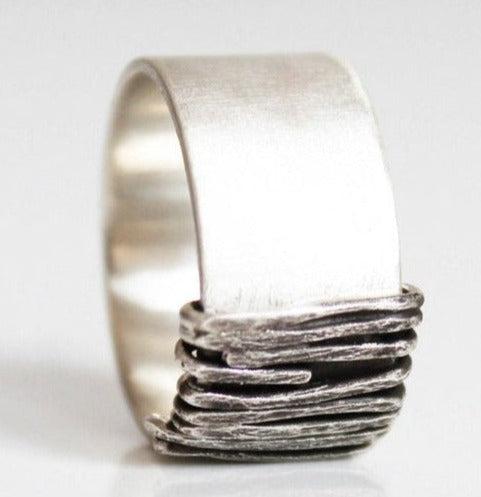 Bold Silver Unisex Silver Wrapped Ring