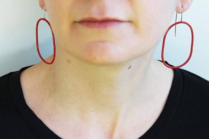 Big Minimal Red Earrings for Women